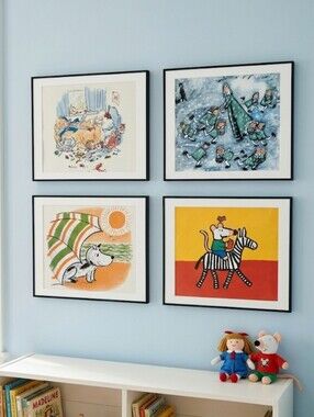 Lot of 4 Framed Childrens Book Prints Madeline Maisy Kids Room Gallery Wall MCS
